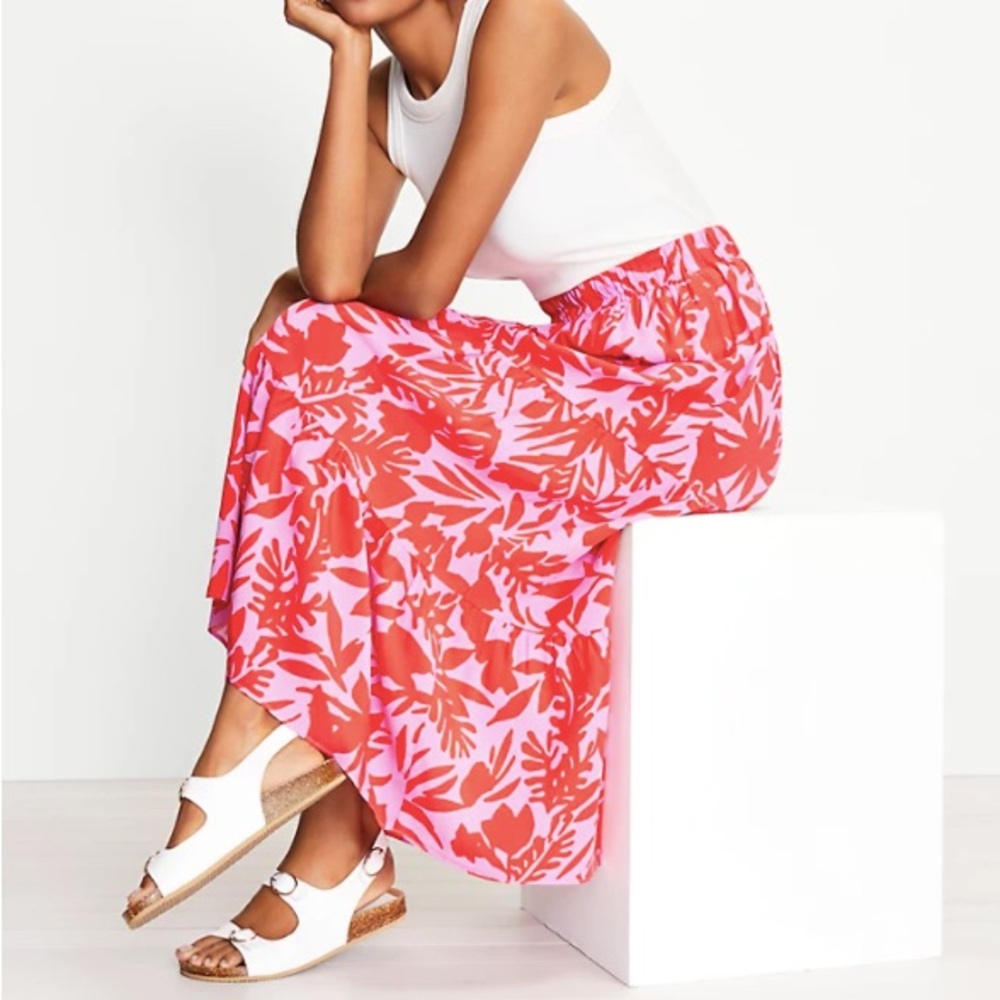 LOFT Tropical Skirt Floral Rayon Women’s Medium New Pink & Red